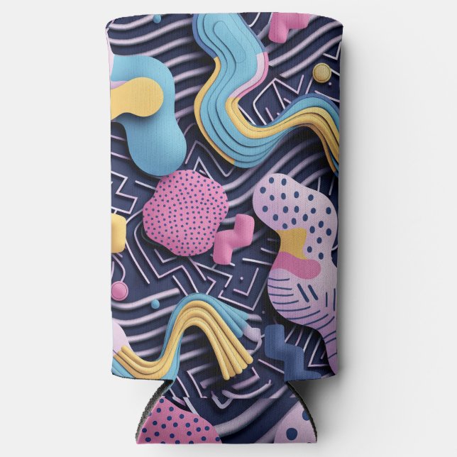 Enfriador De Latas Slim Pastel de líneas con formas redondeadas (Anverso)