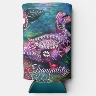 Enfriador De Latas Slim Pato Floral Caprichoso Personalizado Morado Turque