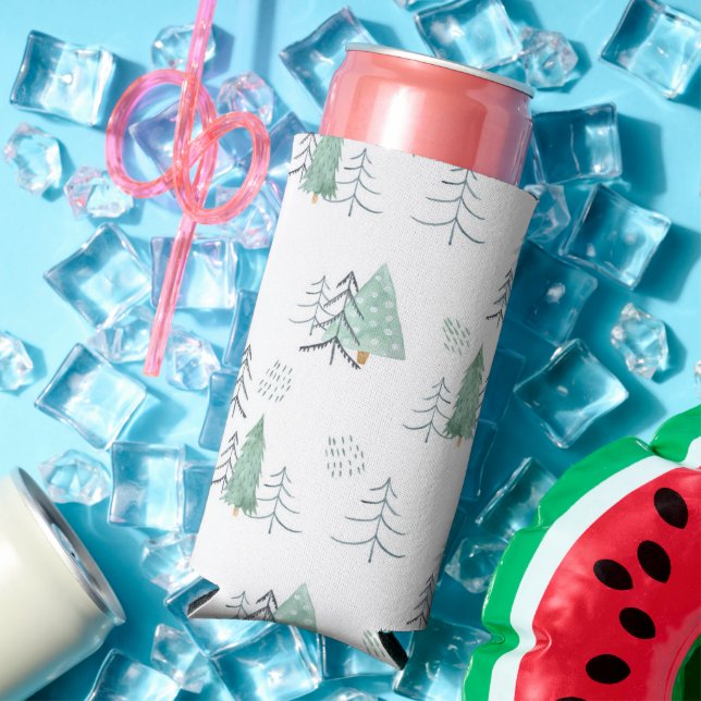 Enfriador De Latas Slim Patrón de árbol escandinavo de invierno (Verano in situ)