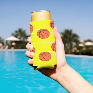 Enfriador De Latas Slim Patrón de baloncesto en amarillo