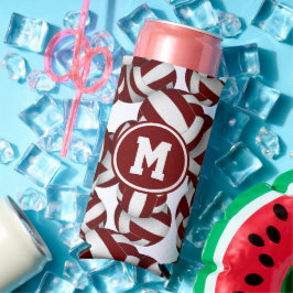 Enfriador De Latas Slim Patrón de bolas de voleibol blanco marrón con mono