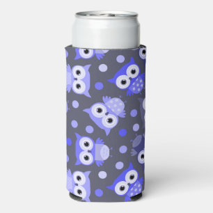 Enfriador De Latas Slim Patrón de búho azul claro