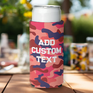 Enfriador De Latas Slim Patrón de Camuflaje - Coral Azul con Texto en Bloq