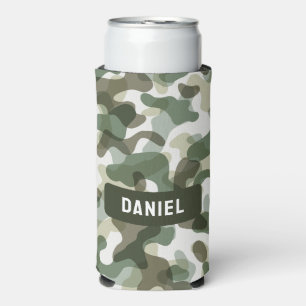 Enfriador De Latas Slim Patrón de camuflaje verde en tonos terrosos con ma
