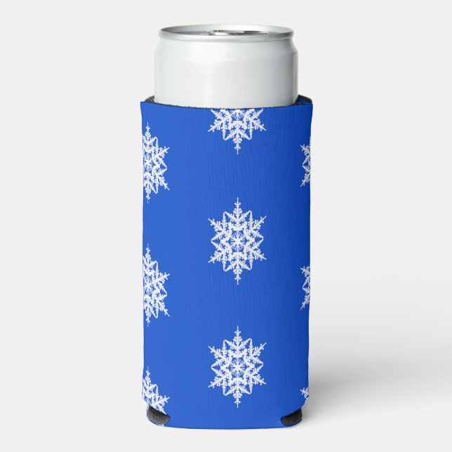 Enfriador De Latas Slim Patrón de copo de nieve blanco en azul (Frente Agua con Gas)
