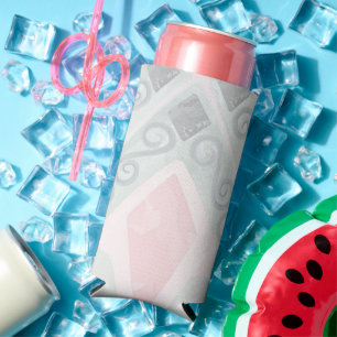 Enfriador De Latas Slim Patrón de diamante pastel verde y rosa