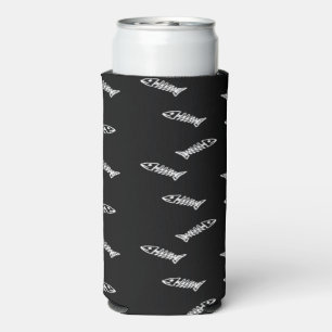 Enfriador De Latas Slim Patrón de esqueletos de peces blancos negro