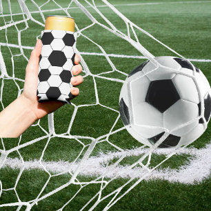 Enfriador De Latas Slim Patrón de fútbol en blanco y negro 