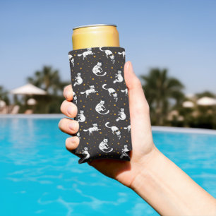 Enfriador De Latas Slim Patrón de gatos y estrellas del espacio cósmico