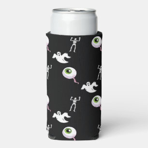 Enfriador De Latas Slim Patrón de Halloween en negro