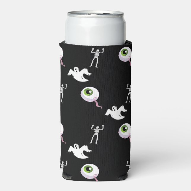 Enfriador De Latas Slim Patrón de Halloween en negro (Frente Agua con Gas)