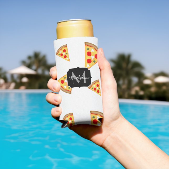 Enfriador De Latas Slim Patrón de pizzas Guay y divertidas Patrón Monogram (Piscina in situ)
