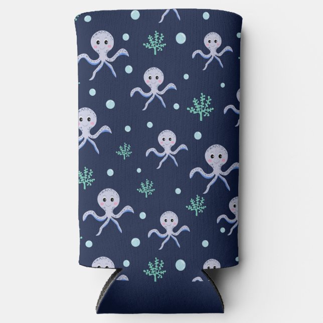 Enfriador De Latas Slim Patrón de pulpo bajo el mar (Anverso)