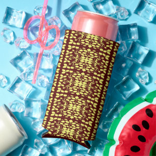 Enfriador De Latas Slim Patrón de silueta amarillo y marrón floral
