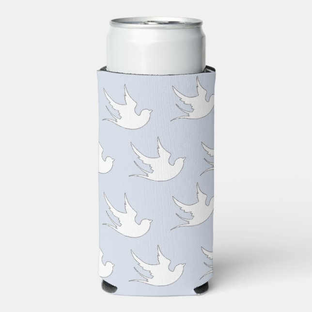 Enfriador De Latas Slim Patrón de silueta de palomas blancas en azul (Frente Agua con Gas)