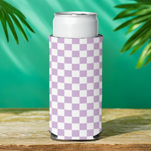 Enfriador De Latas Slim Patrón de verificación púrpura y blanco