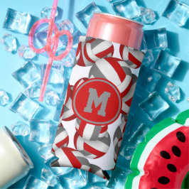 Enfriador De Latas Slim Patrón de voleibol en equipo gris rojo