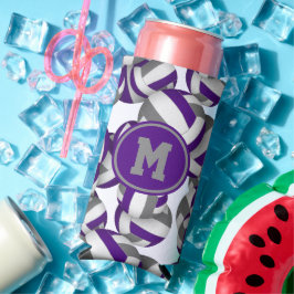 Enfriador De Latas Slim Patrón de voleibol gris púrpura monogramado
