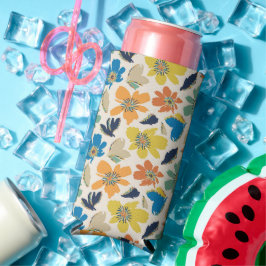 Enfriador De Latas Slim Patrón floral boho dibujado a mano abstracto