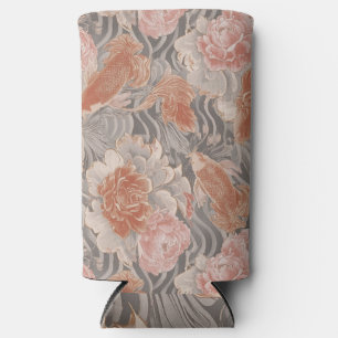 Enfriador De Latas Slim Patrón floral de Chinoiserie Coral Koi