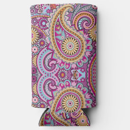 Enfriador De Latas Slim Patrón floral de paisley boho vibrante | Arte colo