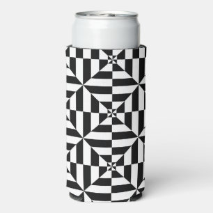 Enfriador De Latas Slim Patrón geométrico en blanco y negro