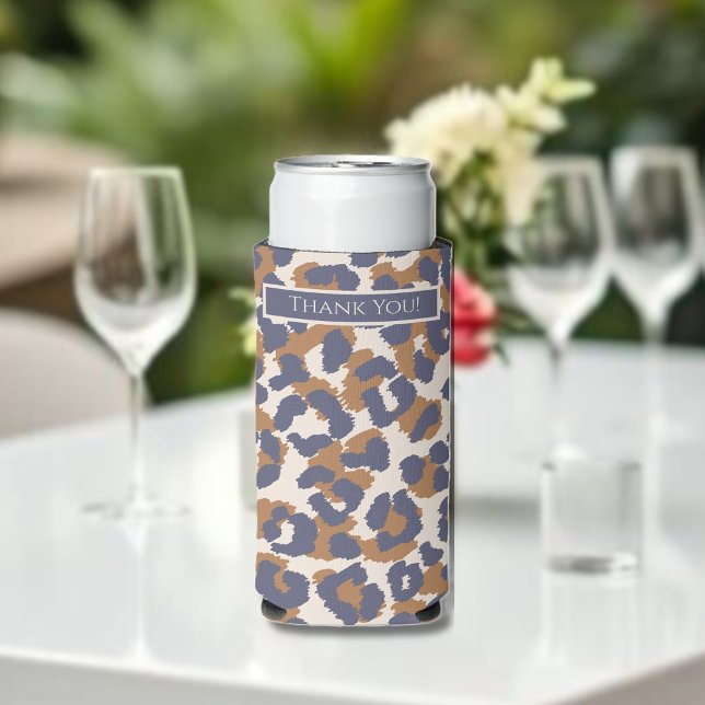 Enfriador De Latas Slim Patrón Leopardo-Azul y Marrón- (Leopard Pattern-Blue and Brown- Seltzer Can Cooler)