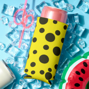 Enfriador De Latas Slim Patrón moderno simple de polka negro punto amarill