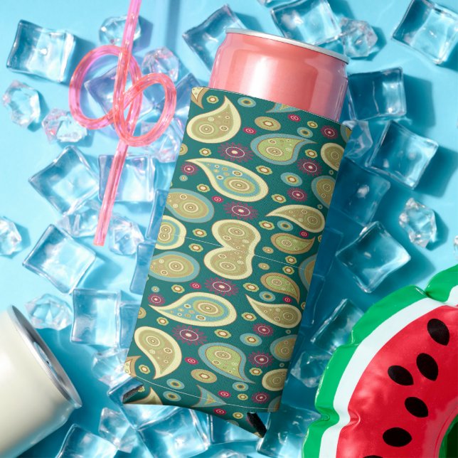 Enfriador De Latas Slim Patrón paisley verde oscuro (Verano in situ)