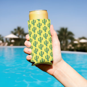 Enfriador De Latas Slim Patroneado Día de los Muertos Cactus Feliz