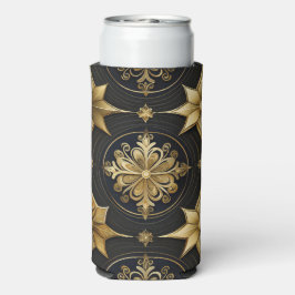 ENFRIADOR DE LATAS SLIM PATRONES NAVIDEÑOS DE FIESTAS NEGRO Y ORO