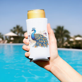 Enfriador De Latas Slim Pavo Real Con Flores Moradas