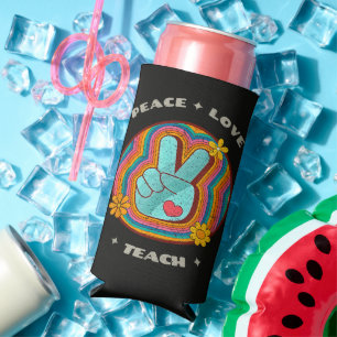 Enfriador De Latas Slim Paz Amor Enseñanza Vintage Retro 70s Hippie