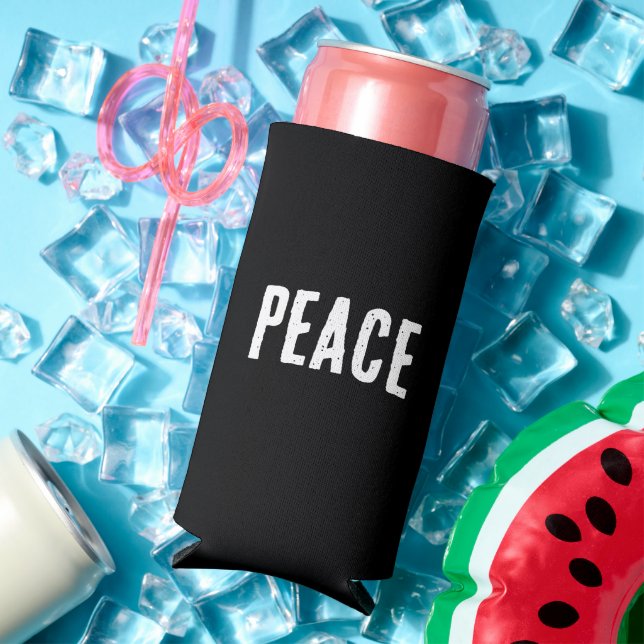 Enfriador De Latas Slim "Paz". Cita divertida. Blanco y negro (Verano in situ)