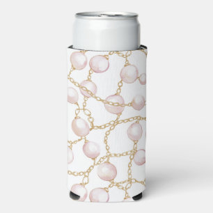 Enfriador De Latas Slim Perlas glam rosa dorado