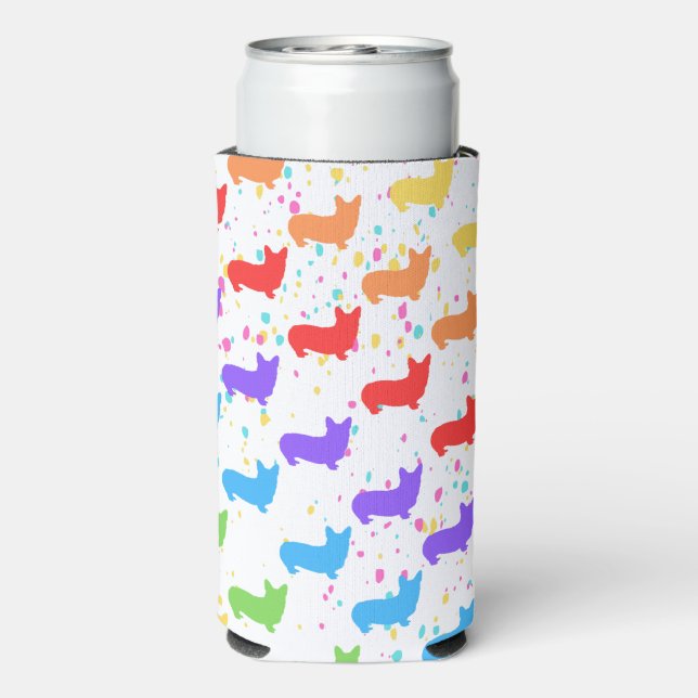 Enfriador De Latas Slim Personalizable Corgi, Monogramado Partidario Favor (Reverso Agua con Gas)