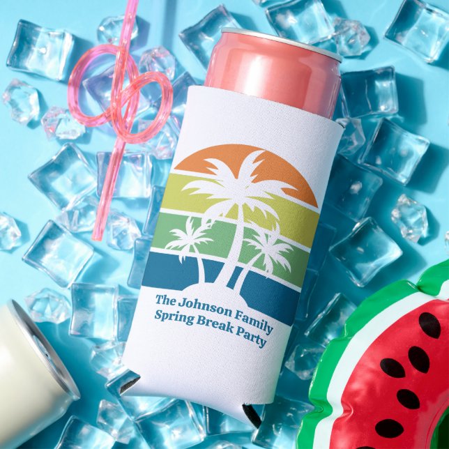 Enfriador De Latas Slim Personalizable Fiesta de Palm Trees Island Tropica (Verano in situ)