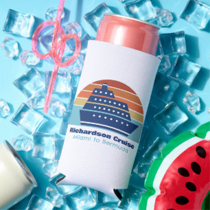 Enfriador De Latas Slim Personalizado azul de viaje de la familia de cruce