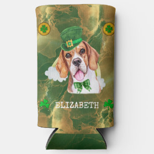 Enfriador De Latas Slim Personalizado Beagle Gold St Patricks