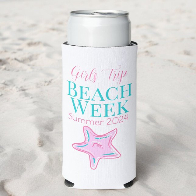 Enfriador De Latas Slim Personalizado Chica Trip Beach Week Starfish (Subido por el creador)