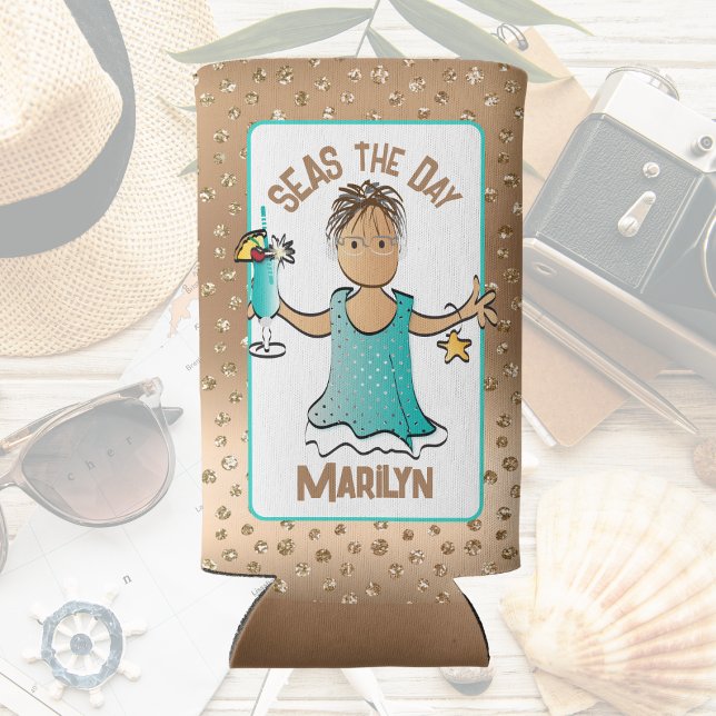 Enfriador De Latas Slim Personalizado de etnia femenina divertida dice azu (Subido por el creador)