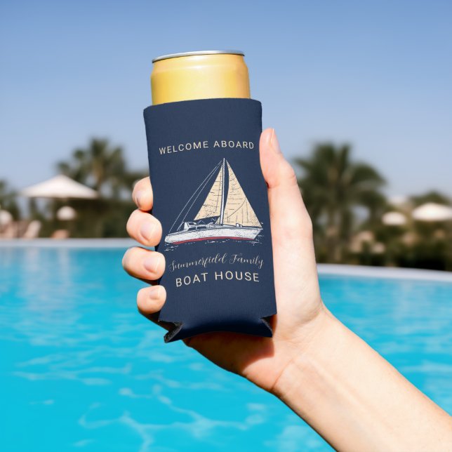 Enfriador De Latas Slim Personalizado de vela de la casa náutica familiar  (Piscina in situ)