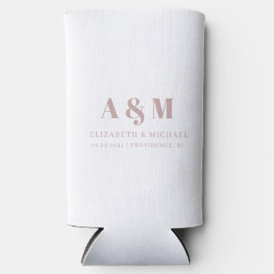 Enfriador De Latas Slim Personalizado Dusty Rosa Texto Boda blanco