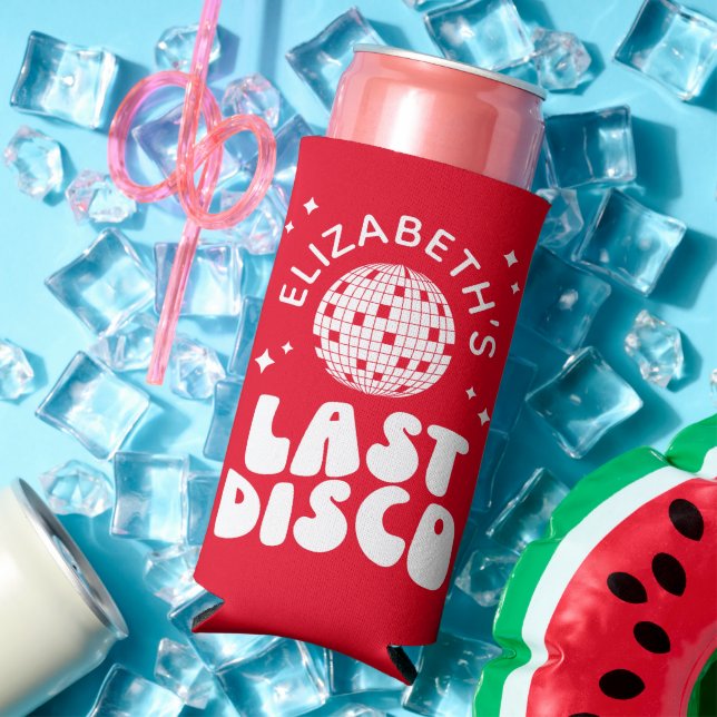 Enfriador De Latas Slim Personalizado Last Disco Bachelorette Disco Ball (Verano in situ)