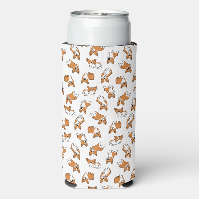 Enfriador De Latas Slim personalizado lindo mascota perro corgis patrón (Reverso Agua con Gas)