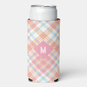 Enfriador De Latas Slim Personalizado Monograma Tapado / Patrón Tartán