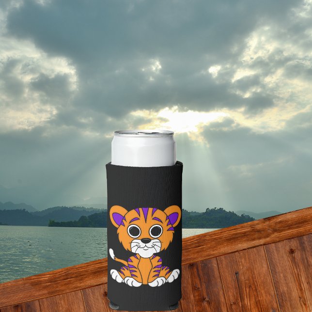 Enfriador De Latas Slim Personalizado Morado y Naranja Bebé Tigre (Subido por el creador)