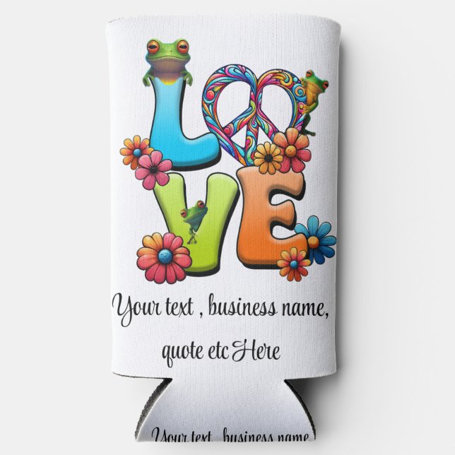 Enfriador De Latas Slim Personalizado personalizado de Frog Hippie Boho Pe (Anverso)