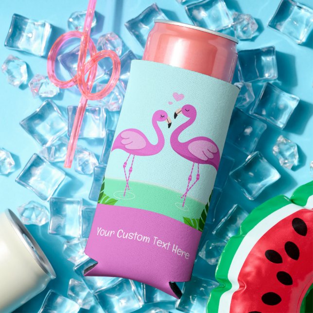 Enfriador De Latas Slim Personalizado Texto Flamingo Amor (Verano in situ)