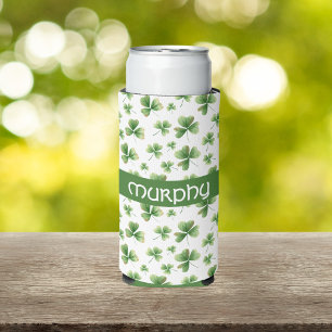 Enfriador De Latas Slim Personalizar patrón de Shamrock acuarela